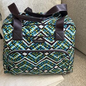 Vera Bradley NWOT Travel Weekender Blue/Green/White Canvas Bag 14x17.5